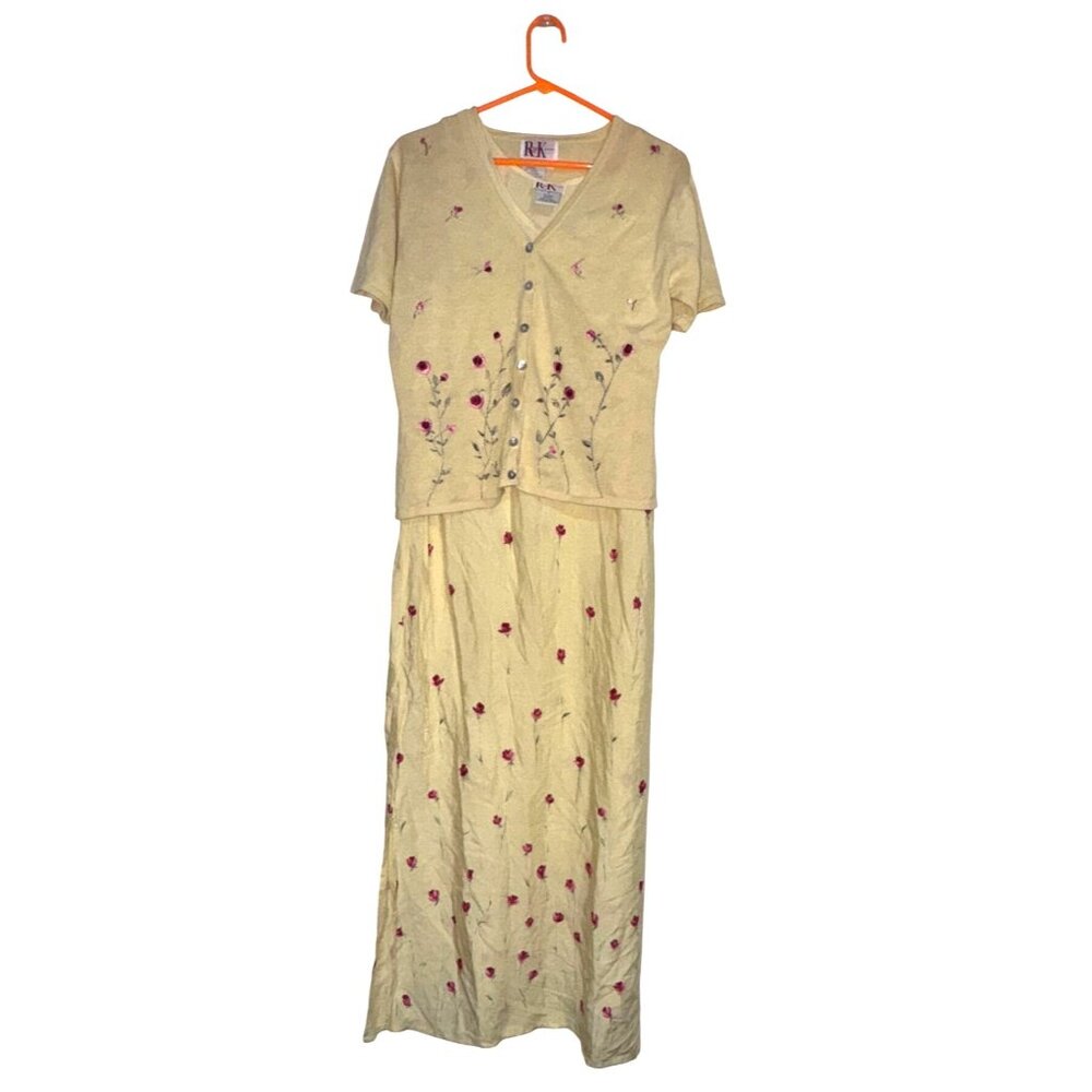 R&K Originals Yellow Floral Embroidered Dress Set Size 8